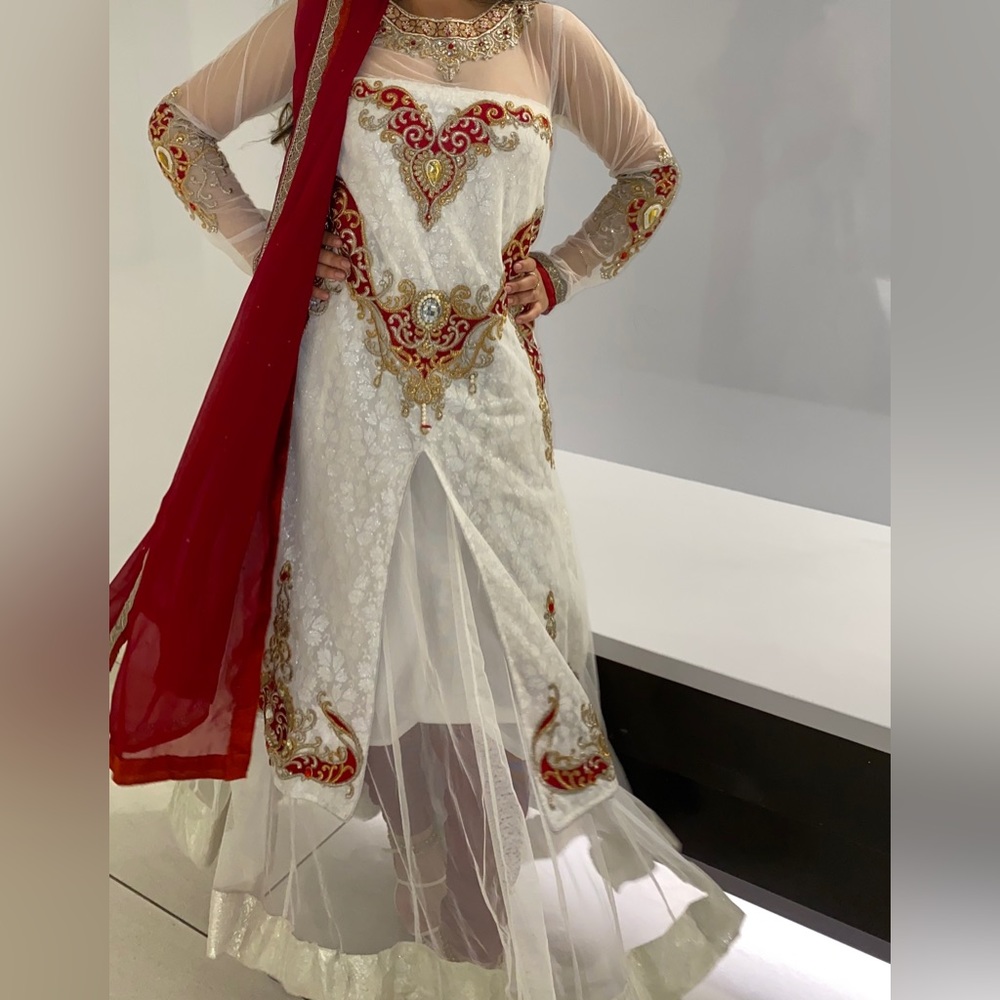 3 Piece Red and White Pakistani/Indian Suit